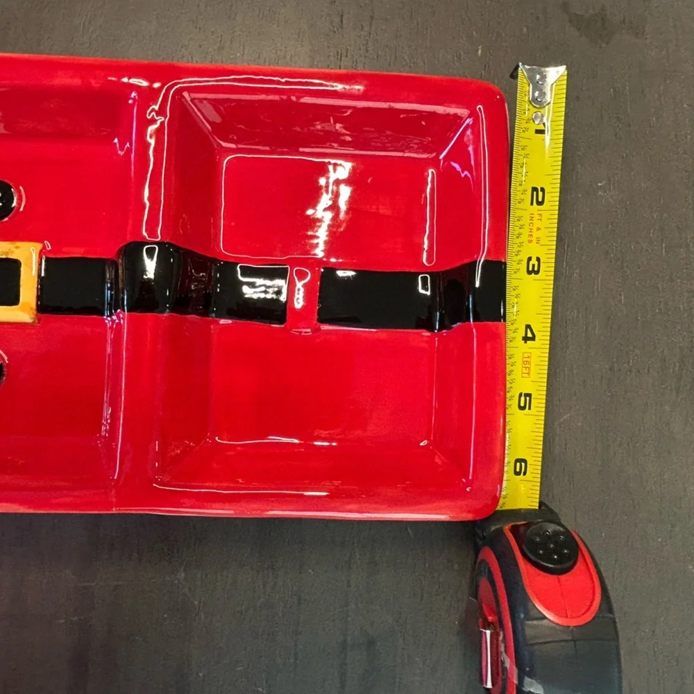 VTG Christmas Kitschy red glossy Santa clause belt three section appetizer dish
